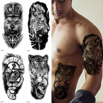 Nepremočljiva Začasni Tattoo Nalepke Velik Tiger, Lev, Volk Dvignila Roko Tatoo Hipster Tatoo Človek, Ženska Tatoo Telesu Tattoo Umetnosti Tatuajes