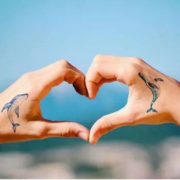 Dvojno Modrih Delfinov Začasni Tattoo Nalepke Za Moške, Ženske Roke Body Art Nepremočljiva Ponaredek Tattos Živali Stranka Decals Tatoos Kitov