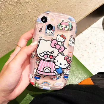 Pozdravljeni Kittys Mobilni Telefon Primeru Kawaii Sanrio Risanka iPhone 14 13 12 11 X Xs Xr Pro Max Zaščitni Lupini, Stojalo, Igrača za Dekleta Darila