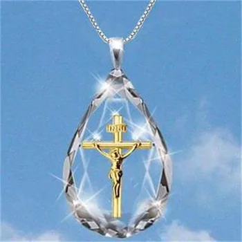 Devica Marija Christian Kristalno Križ Jezusa Ogrlica Nebesa Koraki Obesek Diamond Venec Ogrlica Nakit Collares Par Mujer