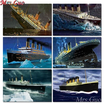 Polni Sveder Diamantni Slikarstvo Pokrajino Titanik ladja, čoln Diamantno Art Mozaik Diamond Vezenje Krajine Morju Doma Dekoracijo