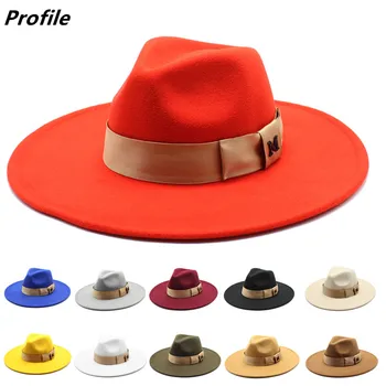 Novo Fedora pozimi klobuk M logotip klobuk vrh konkavno-konveksna vodne kapljice 9.5 cm roba moške in ženske čutiti jazz big red шляпа женская
