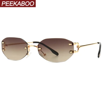 Peekaboo brez okvirjev ovalne sončna očala za moške retro slogu zlato kovinskih kvadratnih očala za ženske rimless uv400 rjava zelena vroče prodaje