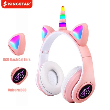 Srčkan Samorog Otroci Bluetooth Slušalke Stereo Slušalke Mačje Uho Flash Žareče Brezžične Slušalke Z Mikrofonom Za Otroke Darila