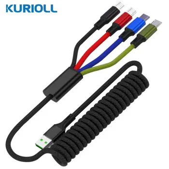 4 V 1 Pomlad USB Kabel Micro USB Tip C Kabel za Xiaomi Samsung Telefon Huawei Polnjenje Kabel Rectractable Kabli 1,8 m