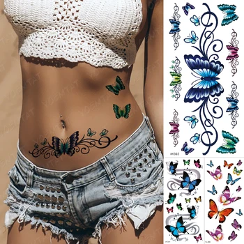 Nepremočljiva Začasni Tattoo Nalepke Pasu Metulj Totem Ponaredek Tatto Flash Črne Rože Tattoo, Body Art, 3d Za Dekle Ženske