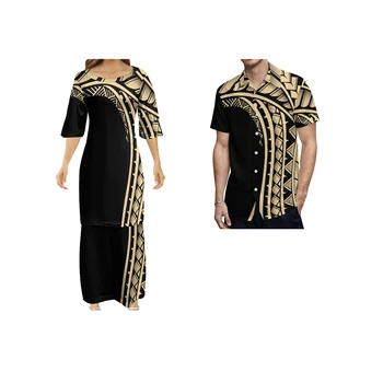Nov Dizajn Po Meri Polinezijski Samoan Plemenski Tapa Puletasi Tatau Vzorec Maxi Obleko Okoli Vratu Dvodelni Set Top Krila, Obleke