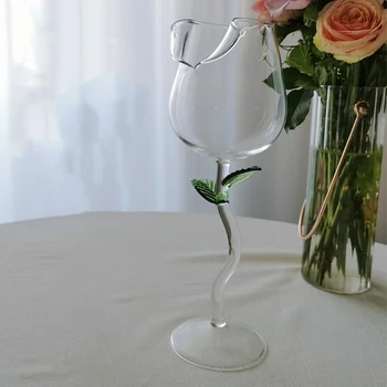 Kozarec vina Rose Cvet Obliko Ognjeni Vodi-Brezplačno Rdeče Vino Cocktail Očala Doma Sre A0NA