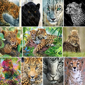 Meian 11/14CT Vezenje Slikarstvo Črno-Leopard Panther Živali Navzkrižno Šiv Kompleti DMC Natisnjeni Platno DIY Ročno Domov Dekoracijo