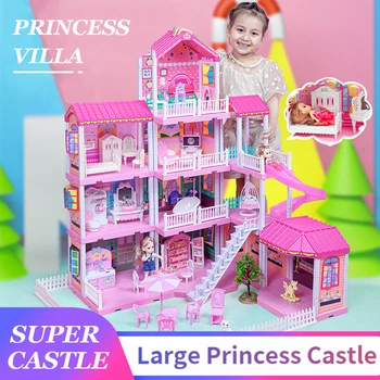 Nov Big Velikost Dekleta Princesa Vila Igrače, Ročno izdelana Lutka Hiša Grad Diy 3D Hiša Igrače, Lutke Rojstni dan Darila Izobraževalne Igrače