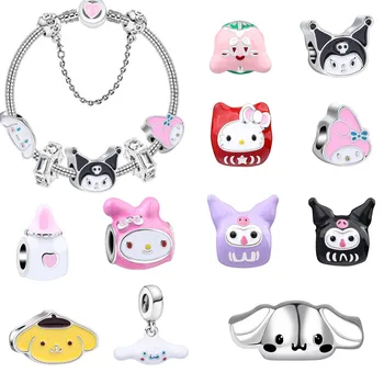 Sanrio Modno Zapestnico za Ženske Hello Kitty Kuromi Serije Nakita Pandora Beaded Zapestnico, Obesek Dekleta Rojstni dan Darila