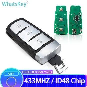 WhatsKey 3 Gumb brez ključa Smart Avto Daljinski Ključ 433Mhz Z ID48 Čip 3C0959752BA Za VW Passat B6 3C B7 Magotan CC Nadzor, Alarm