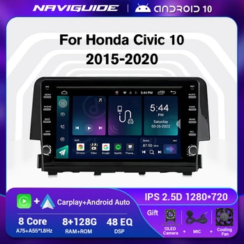 Večpredstavnostna Avtomobilski Stereo Radio Za Honda Civic 10 2015-2020 Android 10 2Din Bluetooth Predvajalnik Video Navigacija GPS Carplay Vodja Enote