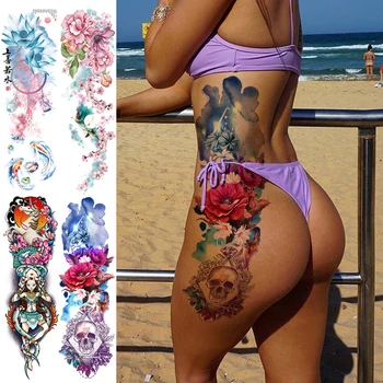 Big začasne tetovaže, stegna noge body art seksi tattoo, za ženske polno roko rokav tattoo nalepke akvarel veliko lažnih tattoo vode