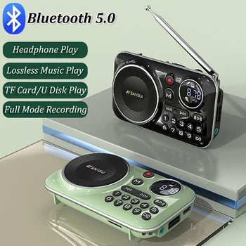 FM-radio, Bluetooth 5.0 zvočnik mini prenosni radio za starejše HiFi TF/USB MP3 predvajalnik glasbe podpira snemanje slušalke