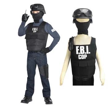 FBI Neprebojni Jopič, Posebni Agent Enotne Obleke Policija Cosplay Fancy Halloween Kostumi za Otroke Karneval Pokrivala Čelada Prop