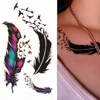 Nepremočljiva Začasni Tattoo Nalepke Ptica Veter Goosey Pero Tetovaže Ustnice Tiskanja Body Art Roko Ponaredek Rokav Začasni Tattoo Ženske