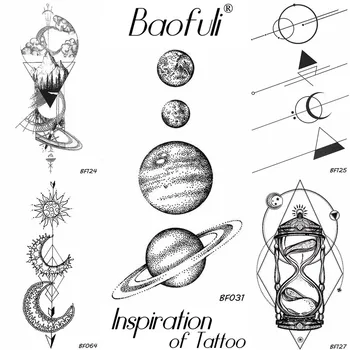 25 Načrt Vesolja Začasno Body Art Tattoo Prostor Planetov Svinčnikom Skico Ponaredek Tatoo Roke, Noge, Dolg Rokav Tatoos Črne Nalepke