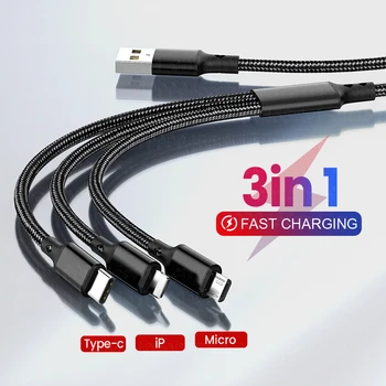 3 v 1 za Hitro Polnjenje Polnilnik USB Kabel Za iPhone 14 13 Pro Tip-C Mikro USB Za Samsung Huawei Xiaomi Polnjenje Podatkovnega Kabla