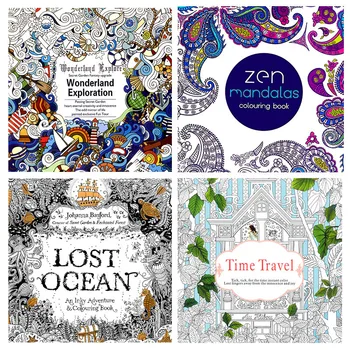 24 Strani, Angleško Različico Izgubil Ocean Čas Potovanja, Kolorit Knjigo Mandal Cvet Za Odrasle Lajšanje Stresa Risanje Umetnosti Knjiga