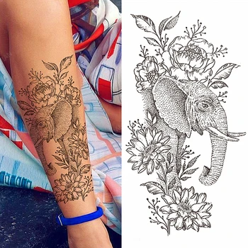 Slon Cvet Vrtnice Chrysanthemum Ženske Nepremočljiva Začasne Tetovaže Nalepke Roko Noge Kul Umetnosti Seksi