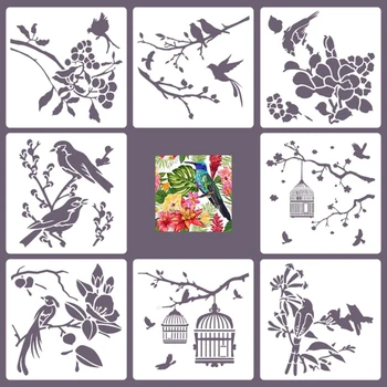 Ponovno Cvet Slikarske Šablone Lep Cvetlični Ptic DIY Umetnostne Obrti Predloge za Les Wall Paper Card Platno Vrata 8x