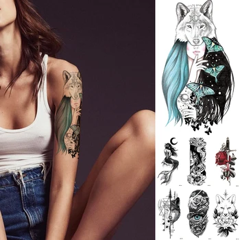 Začasni Tattoo Nalepke Volk Cvetje Flash Nepremočljiva Tetovaže Zmaj Kača Body Art Roko Ponaredek Tattoo Ženske Moški