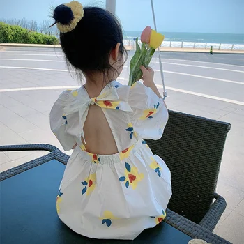 Poletje, Sonce Cvetlični Obleko Elegantno Lolita Otrok Backless Malo Dekliška Oblačila Oblačenja Otrok Obleke Stranka Princesa Sundress