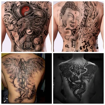 Novo Polno Nazaj Začasni Tattoo Nalepke Moških in Žensk Nepremočljiva Osebnost Angel, Hudič Krila Umetnosti Ponaredek Tatoo Black Tattoo Set