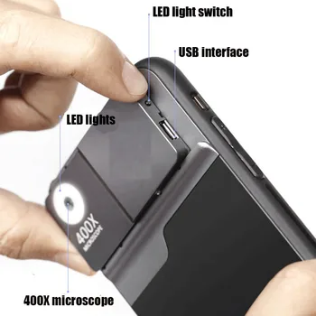 Univerzalni 400X Mikroskopom Telefon Objektiv Kompleti Adjustablewith lučke LED za Baterijo Oddaja Svetlobo DH Optične Leče za iPhone 13 12 11 Pro Max