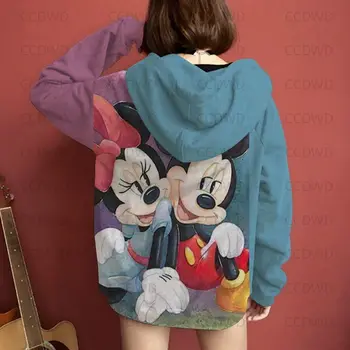 Y2k Oblačila Mickey Vrhovi Minnie Mouse Puloverju otroška Oblačila Modni pulover s kapuco Hooded zgornji del Trenirke Disney Jopiči, Ženski Kawaii
