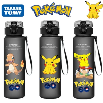Pokemon 560ML Vode Pokal Otrok Prenosni Plastičnih Risanka Kawai Pikachu Odraslih na Prostem, Velike Zmogljivosti, Športne Steklenica za Vodo