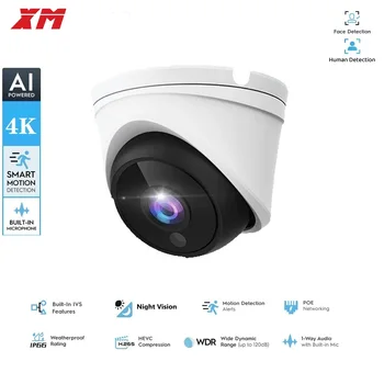 4K XM POE 8MP Avdio IR Dome AI IP Kamero Night Vision 85ft Podporo Humanoid odkrivanje in Vremensko IP66 z Eno tipko reset