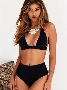 Kopalke Ženske Kopalke 2023 Novi Bikini Solid Black Visoko Pasu Bikini Komplet Povodcem Kopalke Poletje Brazilski Plaži Plavati Obleke