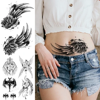 angel krilo začasni tatu za ženske body art pasu roko tatoo rokav black nepremočljiva ponaredek tattoo nalepke pero cvet križ