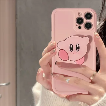 Kawaii Kirby Plišastih Risanka Srčkan Apple Roza Kirby Mehko Primeru Telefon + Stojalo Plushie Anime Plišastih Igrač za Dekleta Darilo za Rojstni dan