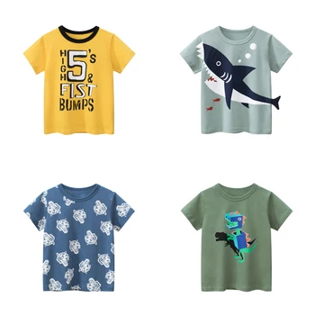 27kids Poletje Fantje T-shirt Kratek Rokav Otroke, Risanka 3D Shark Avto Dinozaver Pletenje Baby Zgornjem Dihanje Bombaž Oblačila 2 -9y
