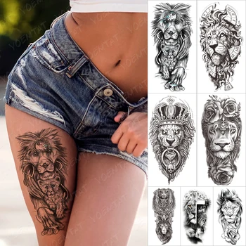Nepremočljiva Začasni Tattoo Nalepke Lev Otrok Otrok Tatto Volk Molitev Križ Divje Živali, Body Art Roko Ponaredek Rokav Tattoo Ženske Moški