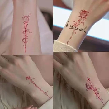 Angleški Rose Tattoo Začasno Nalepke Nepremočljiva Ženski Zapestje Vrstici Ponaredek Tatoo Roko Akvarel Osebnost Tatuajes Tenporales