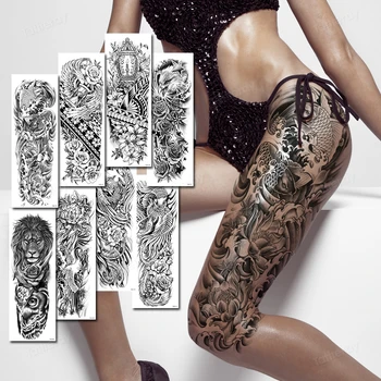 velika nepremočljiva začasni tattoo nalepke black stegna noge seksi body art nalepko ponaredek tetovaže za odrasle moške, ženske tattoo roko rokav
