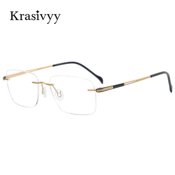 Krasivyy Kvadratnih Rimless Očal Okvir Moških Ultralahkih Kratkovidnost Recept Očala Ženske 2021 Čistega Titana Optičnih Očal