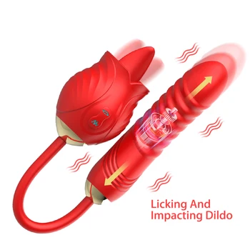 Rose Igrača Dildo Thrusting Vibrator za Ženske Jajce Klitoris Bedak Stimulator Jezika Lizanje Odraslih Blaga Sesanju Spola Igrače, Ženska
