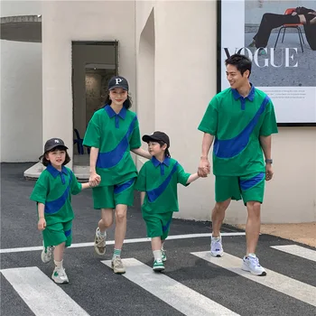 Družinski Kompleti Oblačil, Mama Oče In Sin, Hči Ujemanja Obleke Otrok Poletnih Oblačil Korejski Moda Fant In Dekle Enak Set