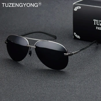 TUZENGYONG Aluminija, Magnezija+TR90 Moške Polarizirana sončna Očala blagovne znamke oblikovalec Pol okvir Za Moške Vožnjo sončna Očala UV400 Oculos
