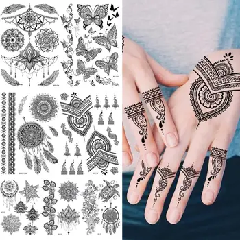 Indijski Plemenski Henna Začasne Tetovaže Za Ženske, Dekleta Metulj DreamCatcher Želva Mandala Ponaredek Tattoo Nalepke Roko Tattoo Prst