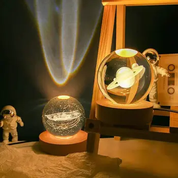 Kristalno kroglo Kristalno Astronavt Planet Svetu 3D Lasersko Vgravirana Solarni Sistem Žogo z Dotik Stikalo za LED Luči Znanja Astronomije Darilo