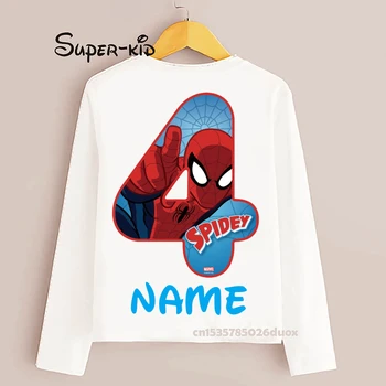 Fantje, Dekleta, Rojstni datum, Številka 1-9. Spiderman Srajce Otroci po Meri Ime Bela Dolg Rokav T-shirt Superheroj Otroci Rojstni dan Obrabe