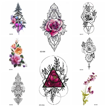 DIY Rose Cvet Akvarel Tatoo Ženske Začasni Tattoo Nalepke Listov Flora Dekle Čipke Nepremočljiva Tatoos Trikotnik Body Art