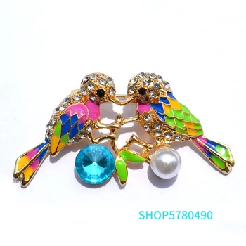 Modni Nakit Multi Color Ljubek Ptic Lakiranih Broške za Ženske Elegantne Pearl Pin Ženski Darila Stranka Obleko Plašč Dekoracijo