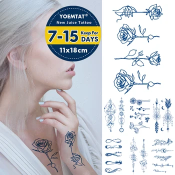 Semi-Trajne Nepremočljiva Začasni Tattoo Nalepke Linije Rose Listov Regrata Sok Trajno Črnilo Genipin Zeliščni Ponaredek Roko Tattoo